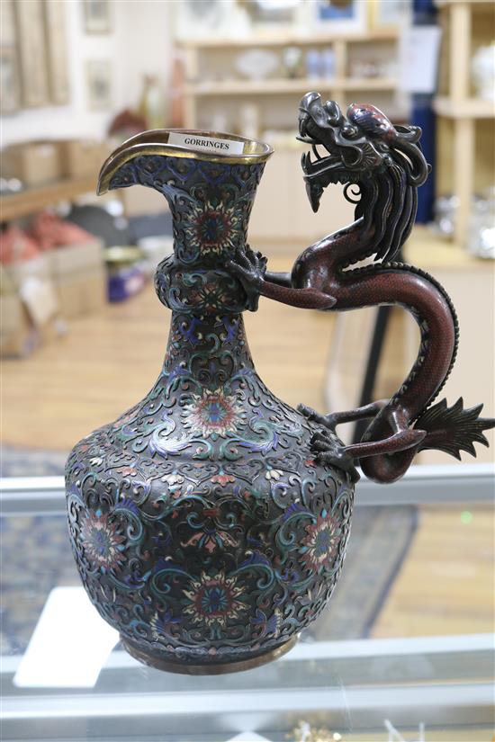 A Chinese cloisonne enamel and gilt bronze dragon handled ewer 29cm.